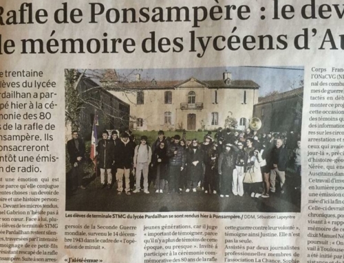 La Dépêche – Rafle de Ponsampère : devoir de mémoire de lycéens  – 15 décembre 2023